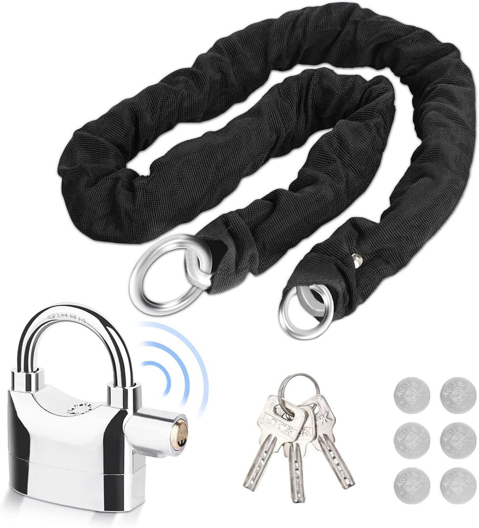 Bike Chain Lock Heavy Duty with 110dB Alarm, Bicycle Lock Heavy Duty Anti Theft Security Bike Locks with 3 Key for Bicycle, Electric Bike, Scooter, Motorcycle, Door, Gate and Fence