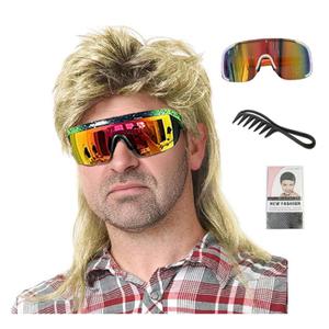 Men's 80s Mullet Wig, Synthetic Hair Wig, Ideal for Halloween Costumes, Retro Rock Parties, and Cosplay. (Blonde Mix Black)