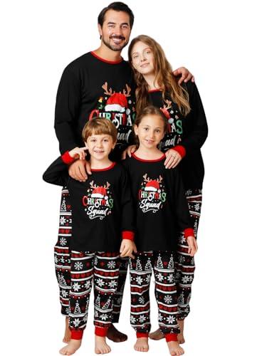 Onancehim Family Christmas Pajamas Matching Sets for Adult, Matching Long Sleeve Christmas Pajama 2 Piece Outfit Christmas Pjs Holiday Xmas Sleepwear Pj’s with Christmas Printed(Men,L,Black Hat)