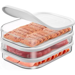Refrigerator organizers and storage,deli Meat Container for Fridge,Stackable Food Storage Boxes with Lid for Cold Cuts,Bacon Lunch Meat Container for Refrigerator,3PCS,BPA Free (White)
