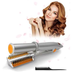 2-in-1 Rotating Hair Curler & Straightener with Auto Curl Technology, Dual Voltage, Anti-Frizz, Fast Heating, Dry and Wet Styling Tool, Travel for Girls Women