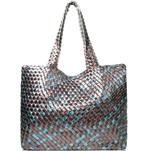 JINMANXUE Woven Tote Bag for Women, Large Summer Beach Travel Handbag and Purse Retro Handmade Shoulder Bags (Gun Multicolor)