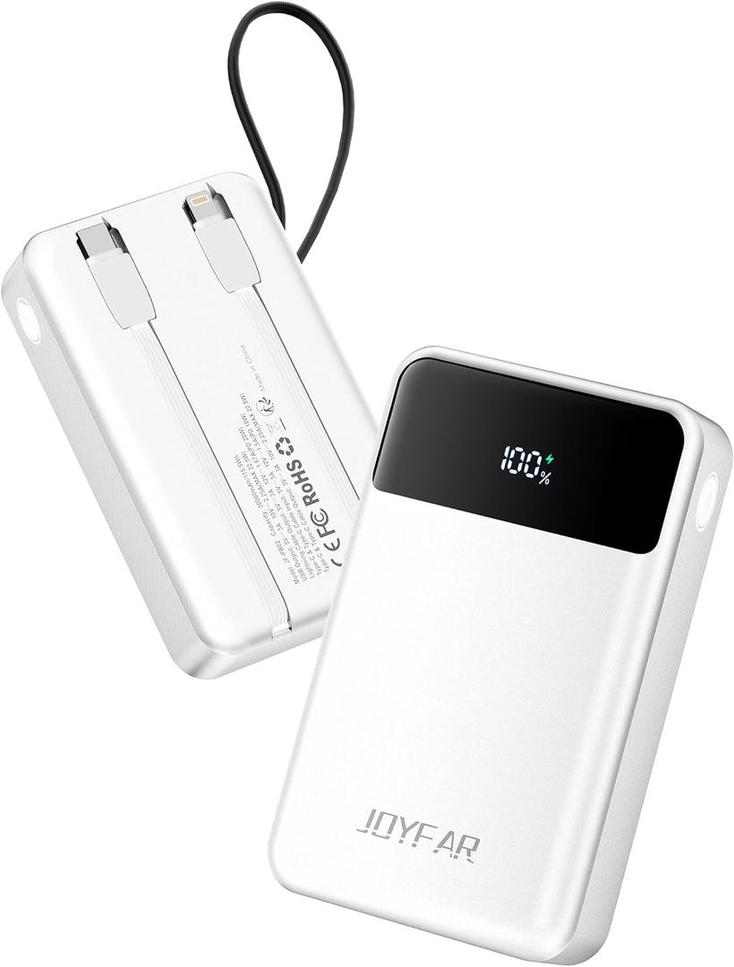 JOYFAR Portable-Charger-Power-Bank Travel Essentials Battery Pack USB C 30000mAh Built in Cable 22.5W Phone Fast Charging Powerbank Compatible with iPhone 16 15 14 13 12 11 iPad Samsung Google etc
