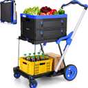 200lb Folding Hand Truck Shopping Cart, 360 Swivel Wheels with Brakes,Blue