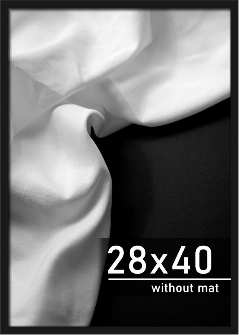 Picrit 28x40 Poster Frame, Black Engineered Wood Picture Frame for Horizontal or Vertical Wall Mounting and Displaying Artwork Photos, 1 Pack