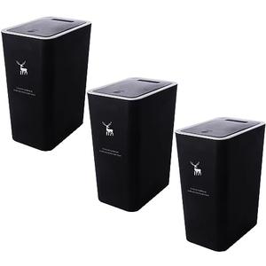 Sooyee 3 Pack Bathroom Trash Can with Lid 14L / 3.7 Gallon Slim Trash Can with Pop-Up Lid, Waste Basket for Bathroom,Powder Room,Bedroom,Kitchen,Craft Room,Office,Black