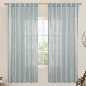 LAMIT Linen Blended Curtains for Bedroom, Faux Linen Textured Light Filtering Drapes Back Tab and Rod Pocket Boho Burlap Panels for Farmhouse/Living Room, 2 Panels, 52 x 72 Inch, Greyish Blue