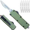 Automatic Utility Knife Push Button, EDC Pocket Boxcutters With Clip, Double Action Auto Retractable Scalpel, Small Safety Box Cutter, Replaceable Razor Blade Exact Knives for Craftsman (Green)