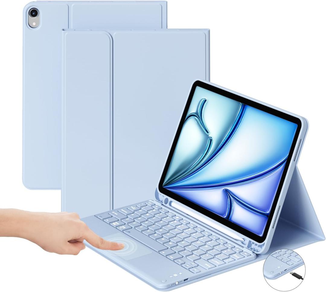 GKABXY Touchpad Keyboard Case for iPad Air 11 Inch 6th Gen (2024), iPad Air 5th/ 4th Gen (2022/ 2020) 10.9 inch, Multi-Touch Trackpad Keyboard Case with Pencil Holder, Bluetooth Keyboard, Sky Blue
