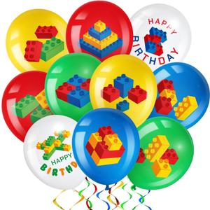 60 Pieces Building Blocks Birthday Party Balloons,brick Themed Latex Building Balloons Blocks Decorations for Kids Toddlers Birthday Party Supplies Decoration