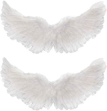 Gejoy 2 Pcs Angel Feather Floating Wings Halloween Costume with Elastic Straps Gift for DIY Women Adult Cosplay Wedding Games(23.62 x 15.75 Inch,White)
