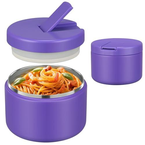 Pawtong 12oz Insulated Vacuum Food Jar with Buckle Lid Wide Mouth Soup Thermo for Hot Food Kids Leakproof Stainless Steel Lunch Container (Purple, 12OZ)