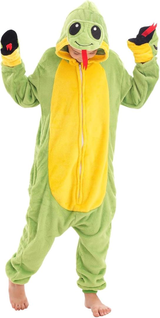 Animal Onesie Costume for Kids Halloween Costumes for Girls Boys Cosplay Outfit Green Snake (9-10 Years)