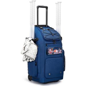 KAVIGOR 80L Rolling Baseball & Softball Bag for Youth & Adult, Holds 3 Gloves & 4 Bats, Custom Team Panel, Travel Ball Ready, Blue 