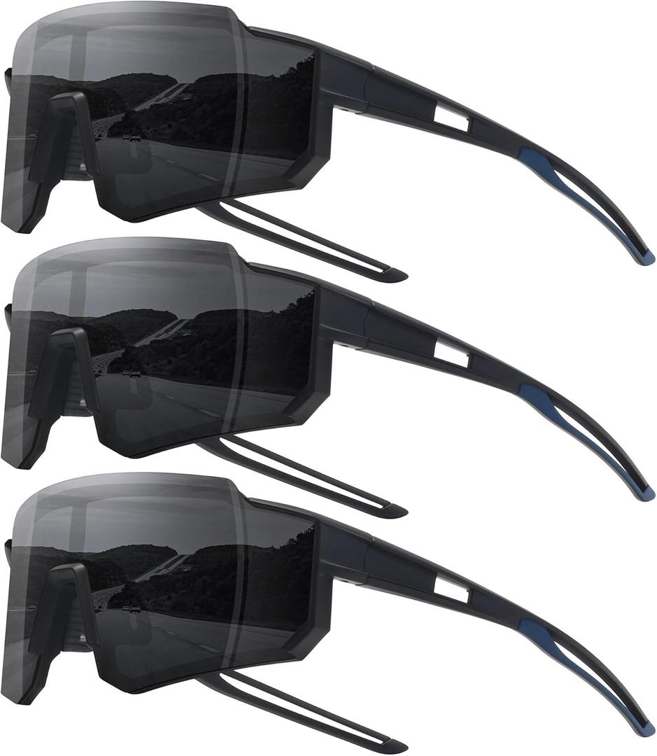 STORYCOAST Polarized Sports Sunglasses for Men Women,Driving Fishing Cycling Mountain Bike Sunglasses UV400 Protection (3pack Matte Black/Gray+matte Black/Gray+matte Black/Gray)