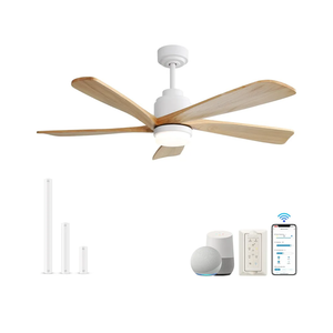 Sofucor Smart Ceiling Fan with Lights, 52 Inch Mordern Wood Ceiling Fan Working with Alexa/Google/App, for Indoor Farmhouse Bedroom Living Room Outdoor Patio Porch, Reversible DC Motor