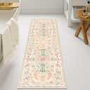 Uphome Bathroom Runner Rug Beige Vintage Long Bathroom Rug Soft Shaggy Non-Slip Large Bath Mat Machine Washable Boho Colorful Floral Bath Rugs for Bedroom Entryway Hallway, 20x60 inch