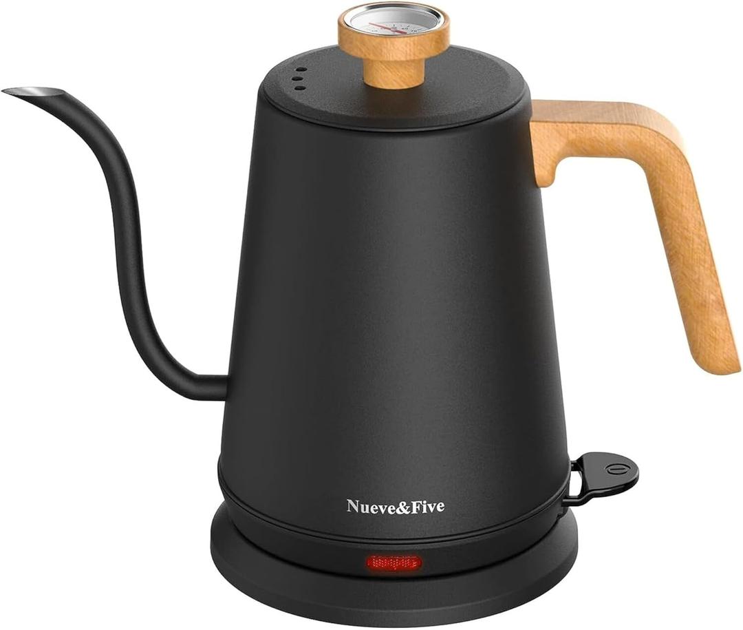 Nueve&Five Gooseneck Electric Kettle with Thermometer Black Electric Kettle 1L with Auto Shut-Off1000W Hot Water Kettle of Stainless Steel Pour Over Kettle for Coffee & Tea