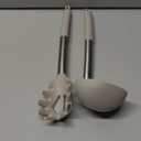 Silicone Pasta Fork and Ladle Spoon Set, Large Non Stick Kitchen Utensils for Cooking, Stirring, Soupand Sauce, Khaki