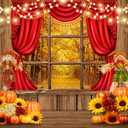 AIIKES 7x5FT Autumn Harvest Backdrop Fall Woodland Forest Outside Window Backdrop for Photography Thanksgiving Day Pumpkin Sunflower Scarecrow Baby Shower Decorations Photo Backdrop 12-603