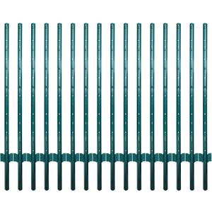 ARIFARO Fence Posts 4 Feet Sturdy Duty Metal Fence Post, Pack of 16, No Dig Garden U Post for Wire Fencing Steel Poles for Yard, Outdoor Wire (Green 16 PCS)