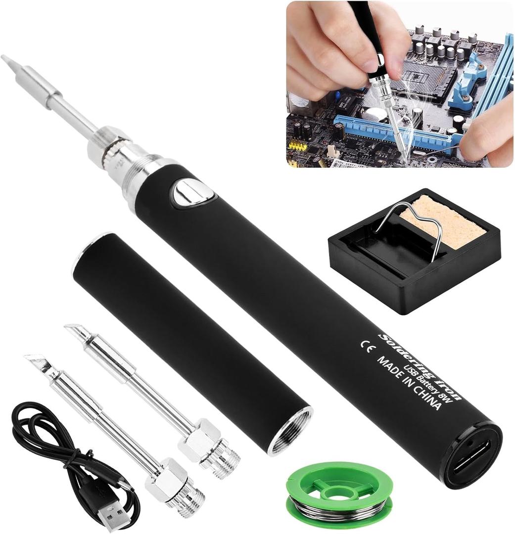 Cordless Soldering Iron Kit, Portable USB Wireless Electric Soldering Pen 3 Temperature Adjustment Office Hand Welding Tool for Appliance Repair, DIY(COLOR:black)