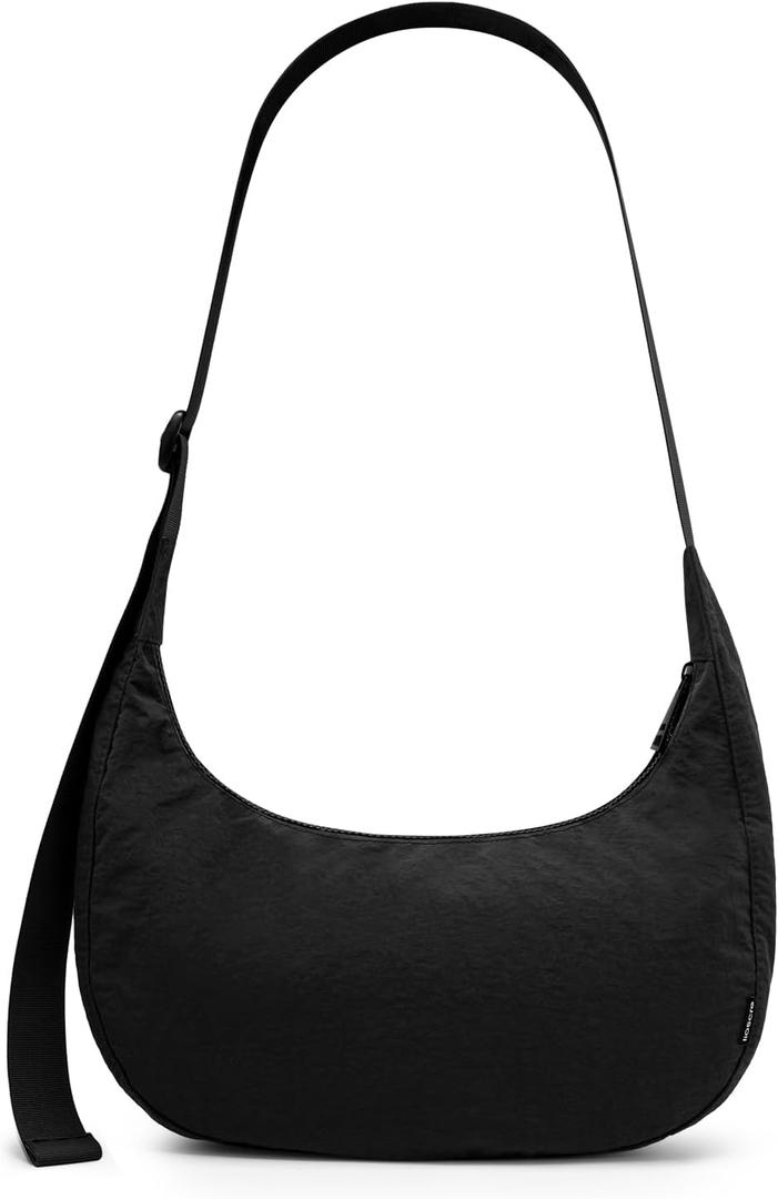Iioscre Medium Crossbody Crescent Bag for Women Men Trendy, Nylon Crossbody Hobo Bag with Adjustable Strap and Inner Pockets (Black)