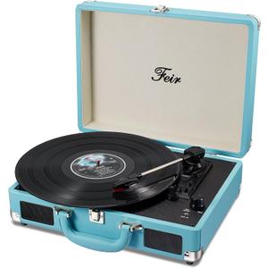 Vinyl Stereo Blue Record Player 3 Speed Portable Turntable Suitcase Built in 2 Speakers RCA Line Out AUX Headphone Jack PC Recorder