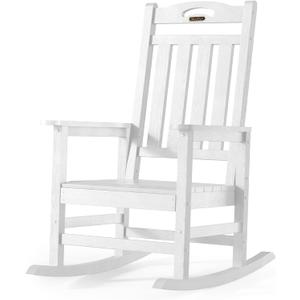 Oversized Outdoor Rocking Chair, High Back Porch Rocker Chair, HDPE All Weather Resistant Rocking Chairs for Patio,380lbs Weight Capacity, White