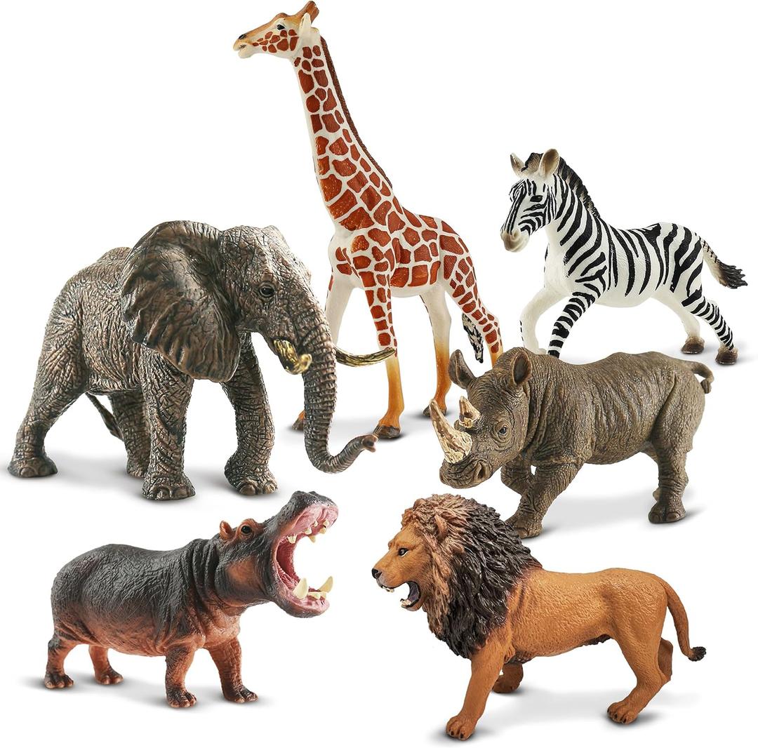 Zippytots 6PCS Safari Animal Figure Toys for Kids 3-5 Realistic Plastic Jungle Animal Figurines African Wildlife Learning Toys for Kids Boys Girls Toddlers