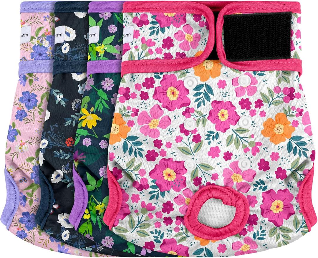 4 Pack Reusable Female Dog Diaper, Highly Absorbent Doggie Diapers for Female Dogs, Dog Diaper Large, Flowers