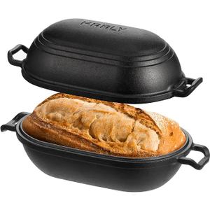 FRRLY Cast Iron Loaf Pan with Lid Bread Baking Pan for Sourdough, PreSeasoned Oval Dutch Oven, 9 x 54/5 Inch Loaf Pans for Homemade, Heavy Duty with Even Heating
