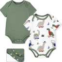 PATPAT Baby Bodysuits Supersoft Bamboo Viscose - Short Sleeve Boys and Girls - Newborn Infant Unisex Clothes Pack (0-3 Months, Jungle Dino)