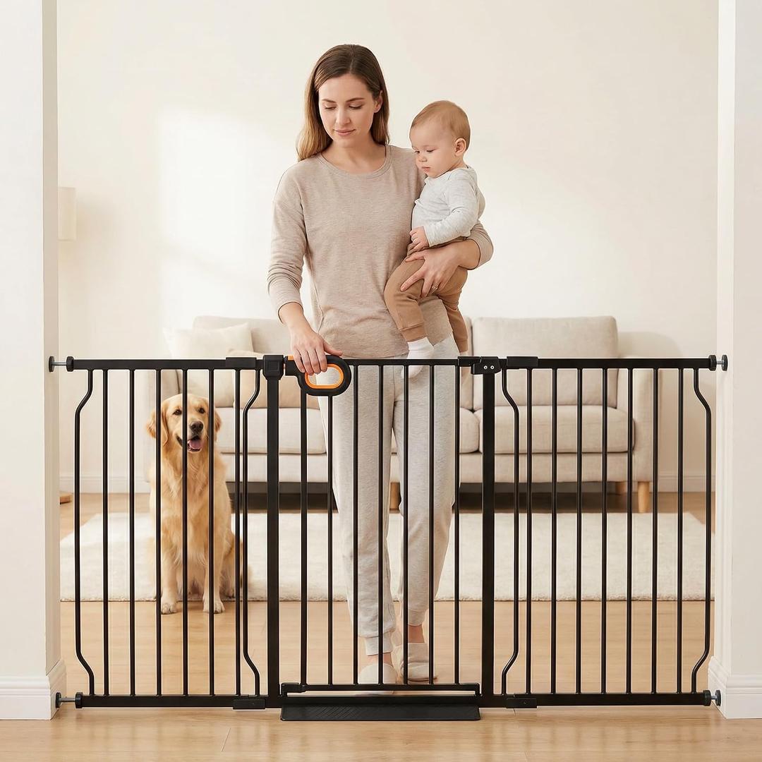 62.2-66.9 Inch Extra Wide Baby Gate with Door for Stairs Doorways