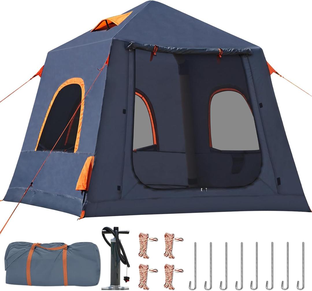 Inflatable Tents for Camping,Easy Blow Up Tent with Hand Pump,4 Seasons Waterproof Air Inflatable Camping Tent House for Family Weekend Camping (2-3 Person/Grey)