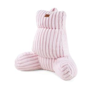 Amélie Home Faux Fur Reading Pillow with Pocket for Sitting in Bed, Adult Backrest Bed Pillow with Washable Cover for Lounging, Watching TV/Gaming/Resting/Post/Surgery/Nursing, Light Pink 25 inches (L)