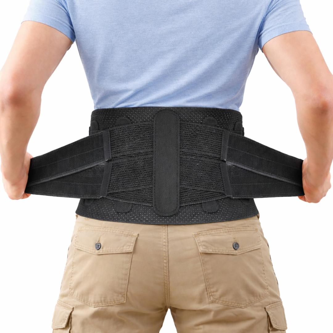 Double Pull Lower Back Brace for Men & Women, Breathable Adjustable Lumbar Support Belt with Elastic Compression, Mid-Waist Back Support for Work, Lifting & Daily Use, Sciatica & Lower Back Pain Relief,S/M(Waist 25.2"-30.71")