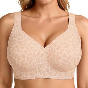 LetsJoli Bras for Women Supportive Wireless Push Up Bra Full Coverage No Underwire Seamless Plus Size for Older Women (4XL, Beige)