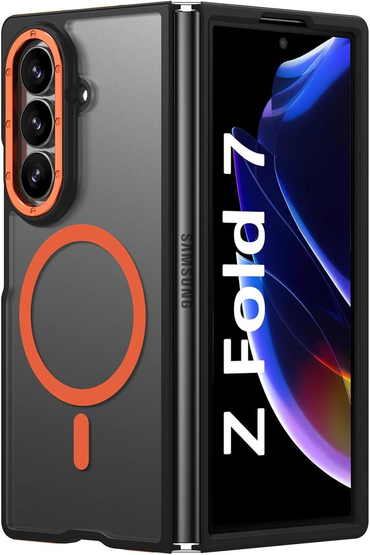 BENTOBEN Magnetic for Samsung Galaxy Z Fold 7 Case 2025 [Compatible with Magsafe] [Military-Grade Protection] Matte Slim Anti-Slip Anti-Yellow Women Men Phone Cases for Z Fold 7 8.0", Orange/Black