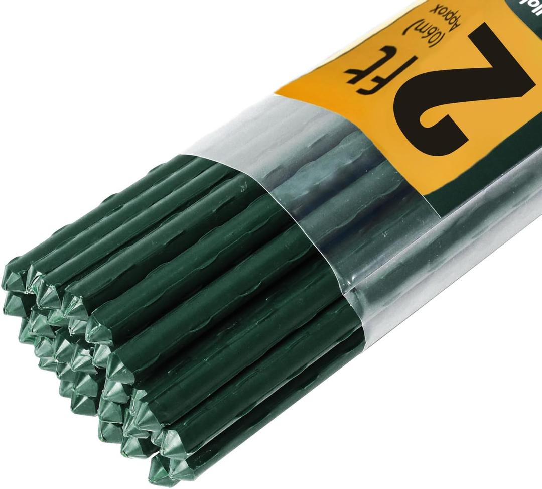 Jollybower 30pcs Steel Plant Stakes 2 Feet,Sturdy Plant Sticks, Plastic Coated Metal Garden Stakes Supports Climbing for Tomato, Bean, Flowers, Tree Potted