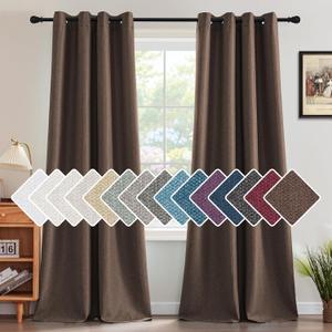 H.VERSAILTEX Linen Blackout Curtain 84 Inches Long for Bedroom/Living Room Thermal Insulated Grommet Linen Curtain Drapes Primitive Textured Burlap Effect Window Drapes 1 Panel - Heather Cocoa Brown