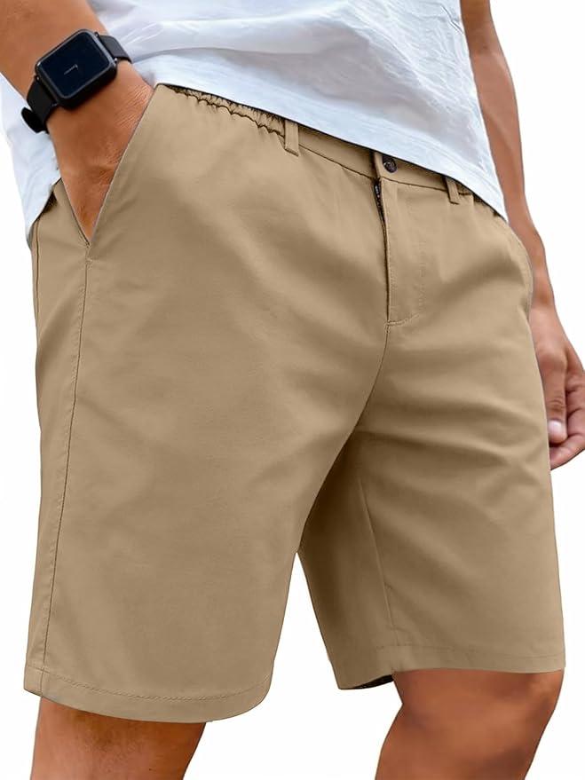 PLEPAN Mens Cotton 7'' inch Golf Dress Shorts Elastic Waistband Summer Chino Shorts XXL