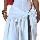 Womens Summer 2 Piece Maxi Skirt Sets Sexy Halter V Neck Backless Thong Bodysuits Wrap Beach Cover Ups Vacation Outfits (Small, White)