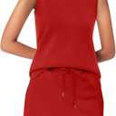 Two Piece Skirt Set for Women Sweatsuits Tennis Outfits Workout Casual Mock Neck Sleeveless Top Elastic Short Skorts (Medium, Red)