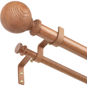 Wood Double Curtain Rods for Windows 36 to 88:Boho Wooden Double Rod Curtain Rods for Farmhouse Livingroom Bedroom 1Inch Heavy Duty Adjustable Dual Curtain Rod Decorative Imitation Wood Grain