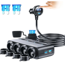 Cigarette Lighter Splitter Adapter 216W 4 Socket Heavy Duty Truck Car USB Chager Multi Port with PD30W/QC3.0 Charge USB C 12V/24V Independent Switches & Dust Cover & Waterproof for Car Devices