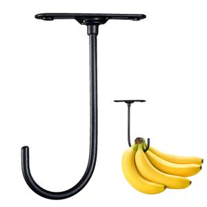 2 Pack Black Banana Hook Under Cabinet - Metal Banana Holder Hook, Foldable Under Cabinet Banana Hook | Folds Up with Magnets When Not in Use, Pre Drilled Holes and Strong Adhesive Tape Design(ZS450)