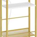 HOOBRO Small Narrow Side Table with Charging Station, Skinny End Table for Small Spaces, Slim Nightstand with USB Ports Outlet, Sofa Beside Table with Storage Shelf, White and Gold DW102UBZ01