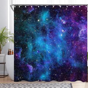 Galaxy Starry Sky Shower Curtain for Bathroom Fantasy Outer Space Universe Nebula Planet Home Decorations Sets with 12 Hooks Waterproof Polyester 72" x 72"