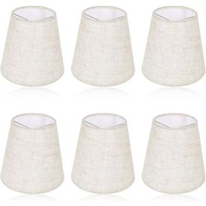 Chandelier Lamp Shades Set of 6, 5 Inch Mini Barrel Lampshades Replacement Small Clip on Linen Lampshade for Table Lamp Wall Sconce Ceiling Light Candelabra Light Bulbs Bottom 5.5''x 3.5''x 5.1''